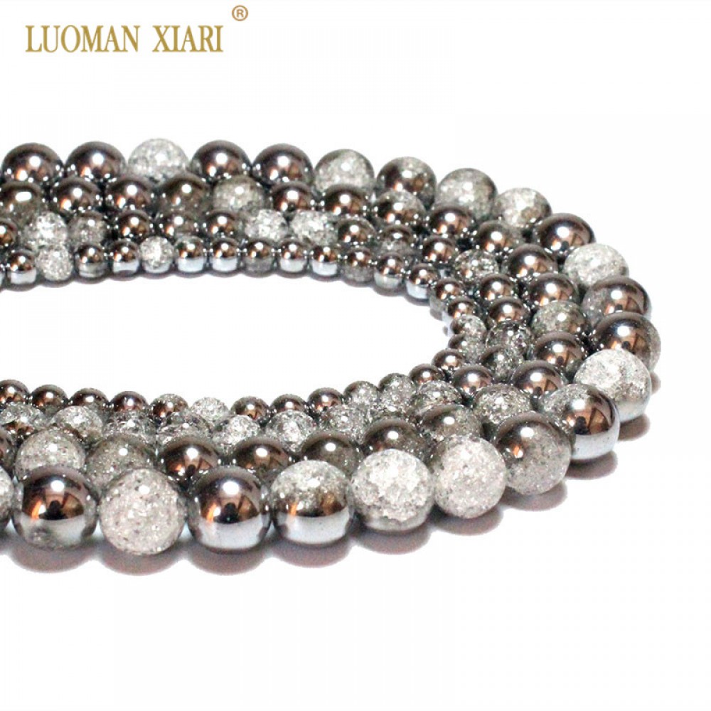 Wholesale One Side Plated Silvery White Snow Cracked Crystal Natural Stone Beads For Jewelry Making DIY Bracelet Necklace 6-12mm