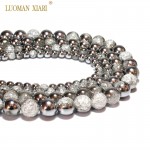 Wholesale One Side Plated Silvery White Snow Cracked Crystal Natural Stone Beads For Jewelry Making DIY Bracelet Necklace 6-12mm