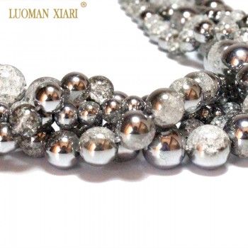Wholesale One Side Plated Silvery White Snow Cracked Crystal Natural Stone Beads For Jewelry Making DIY Bracelet Necklace 6-12mm