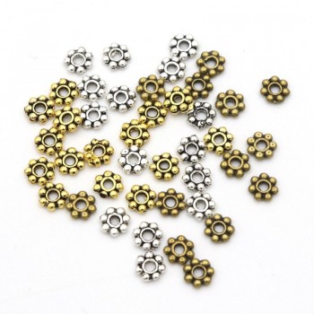 1000pcs 4mm Tibetan Gold Silver Tone Daisy Wheel Flower Charm Loose Spacer Metal Beads For Jewelry Making Needlework Accessories