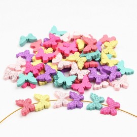 40pcs Engraving Pattern Butterfly Wood Beads For Jewelry Making DIY Craft Gifts For Child Lead-Free Beads