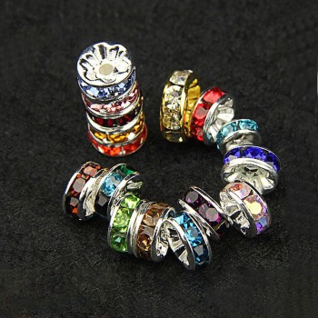 50pcs/lot 4 6 8 10mm Gold Silver Color Rhinestone Rondelles Crystal Bead Loose Spacer Beads for DIY Jewelry Making Accessories