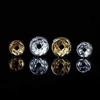 50pcs/lot 4 6 8 10mm Gold Silver Color Rhinestone Rondelles Crystal Bead Loose Spacer Beads for DIY Jewelry Making Accessories