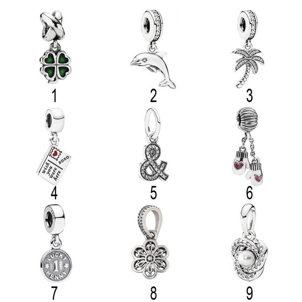 925 Sterling Silver Dangles fit Pandora Barcelet Playful Dolphin Pendant Lucky Penny Bead Enamel Love Heart Postcard Charm DIY