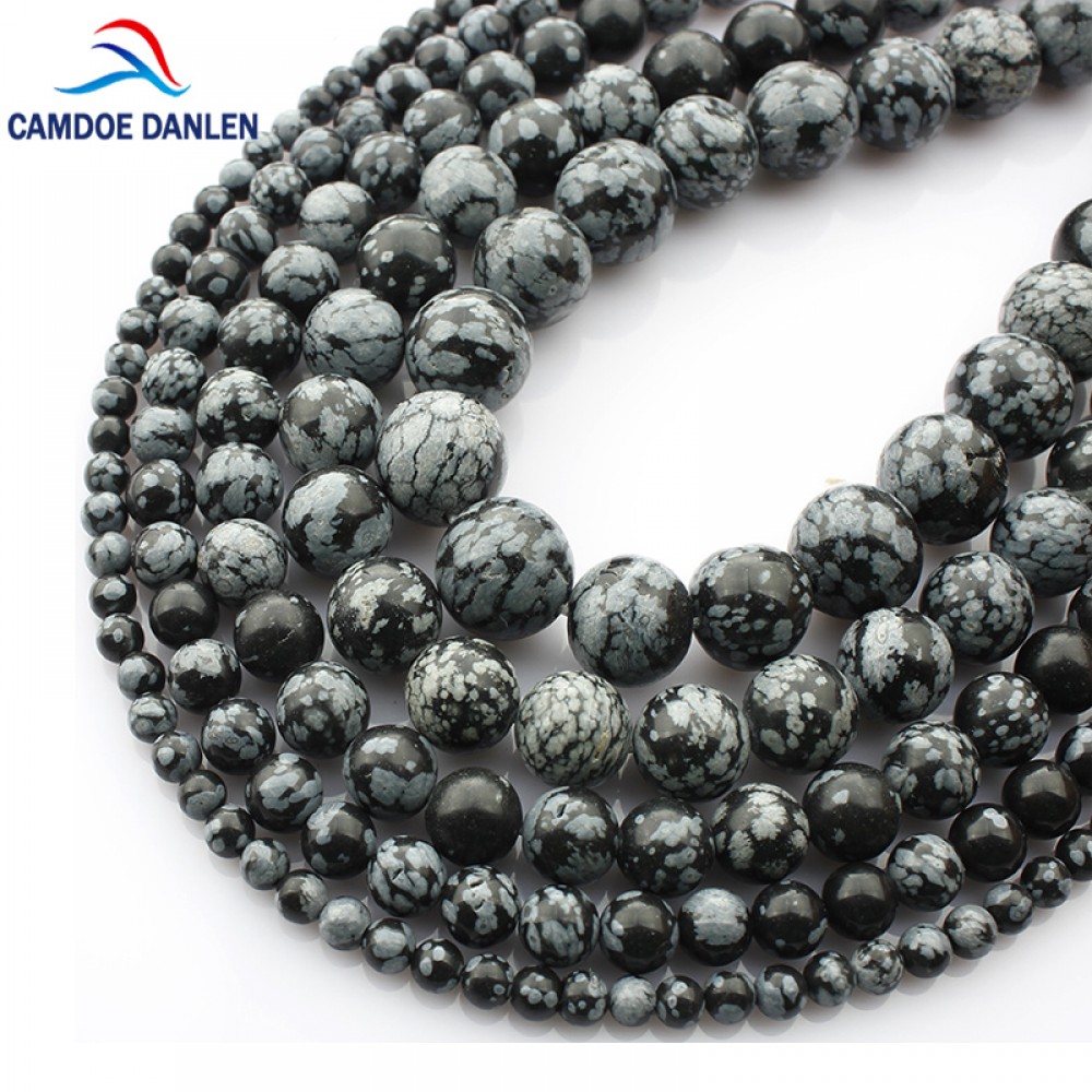 Free Shipping Snowflake Obsidian Beads Round Selectable Size 4 6 8 10mm Natural Stone Beads For Jewelry Making Diy Bracelet TR99