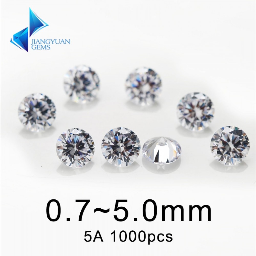 1000pcs AAAAA Grade White 0.8~5.0mm Cubic Zirconia Stone Round Cut Loose CZ Stone Synthetic Gems For Jewelry