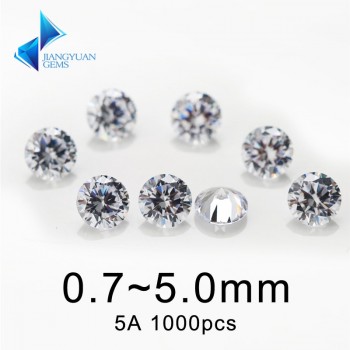 1000pcs AAAAA Grade White 0.8~5.0mm Cubic Zirconia Stone Round Cut Loose CZ Stone Synthetic Gems For Jewelry