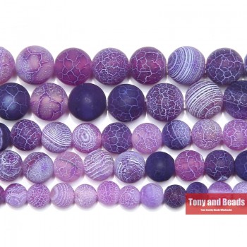 Free Shipping Natural Stone Frost Crab Purple Agates Round Loose Beads  6 8 10 12MM Pick Size For Jewelry Making