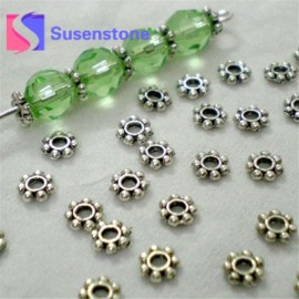 Fit Women Men DIY Bracelets Findings 200pcs/Lots Daisy Spacer Metal Beads 4mm Jewelry Making Bracelets Wholesale Gold Silver