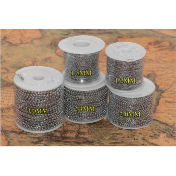 1.5mm 2mm 2.4mm 3.2mm Ball Beads Stainless Steel Beaded Ball Chain Bulk Jewelry Chains for Necklaces DIY Jewelry Making