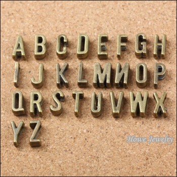MIx  390pcs   English letters A to Z  antique bronze diy slide charms fit  European bracelets of women belt collars 10090