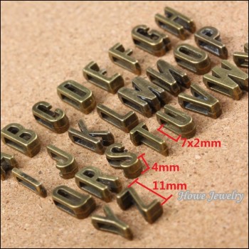 MIx  390pcs   English letters A to Z  antique bronze diy slide charms fit  European bracelets of women belt collars 10090