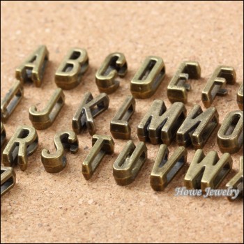 MIx  390pcs   English letters A to Z  antique bronze diy slide charms fit  European bracelets of women belt collars 10090