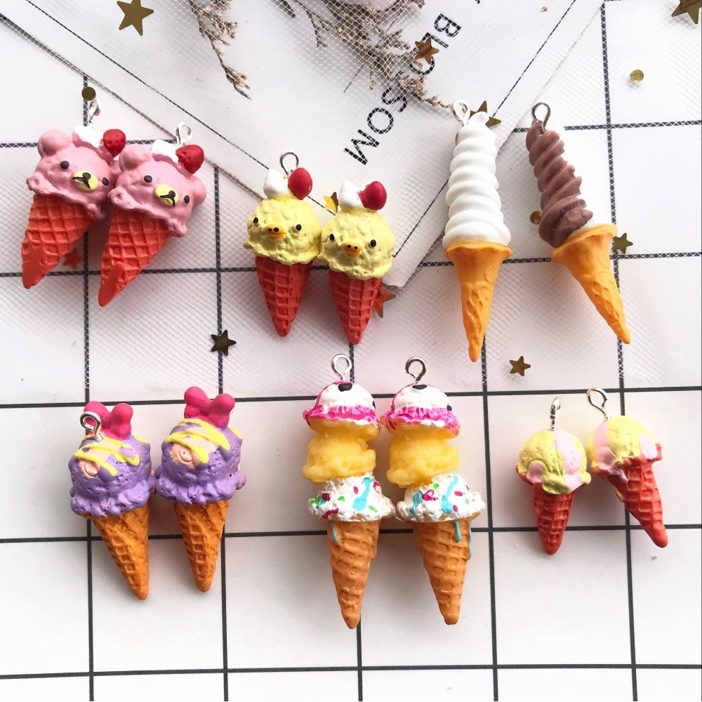 new 10pcs resin Ice cream charms very cute earrings charms keychain pendant necklace pendant for jewerly  decoration