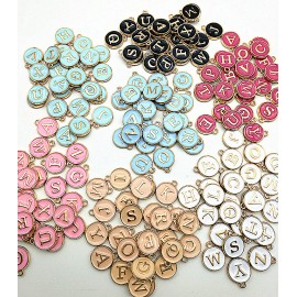 26pcs 12*14MM Round gold enamel alphabet charms color capital letter beads initial pendants alloy jewelry making accessories DIY