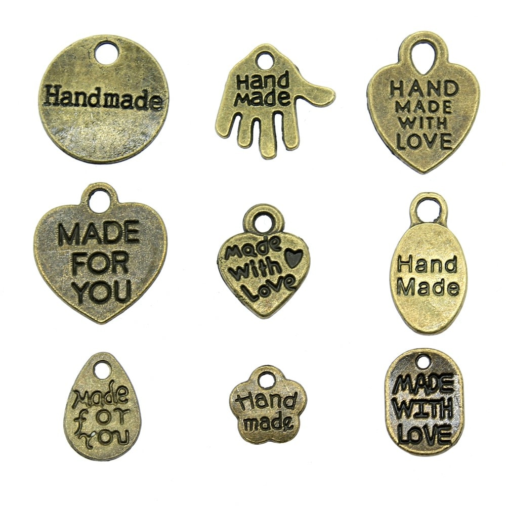 40pcs/lot Charms Hand Made With Love Antique Bronze Color Made With Love Charms Pendants For Bracelets Hand Made Charms