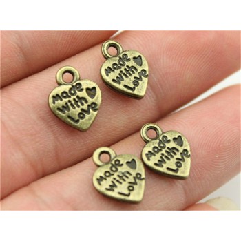40pcs/lot Charms Hand Made With Love Antique Bronze Color Made With Love Charms Pendants For Bracelets Hand Made Charms