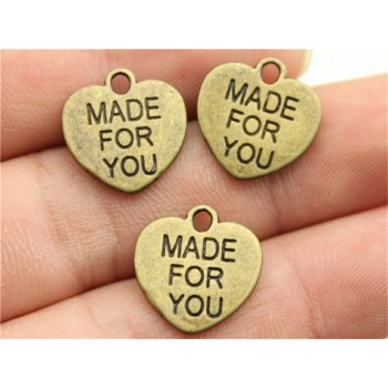 40pcs/lot Charms Hand Made With Love Antique Bronze Color Made With Love Charms Pendants For Bracelets Hand Made Charms