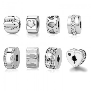 New Arrival 925 Sterling Silver Crazy Clip Stopper Beads Charms Fit Pan Original Charm Bracelet DIY Fashion Jewelry HTC010