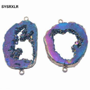 Wholesale Natural Unique Charm Crystal Druse Golden Plated Irregular Geode Stone Pendant Women DIY Necklaces For Jewelry Making