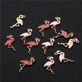 20PCS 15x26mm Alloy Enamel Drop Oil Red Pink Swan Pendant DIY Necklace Findings Flamingo Charms for Animal Accessories Making