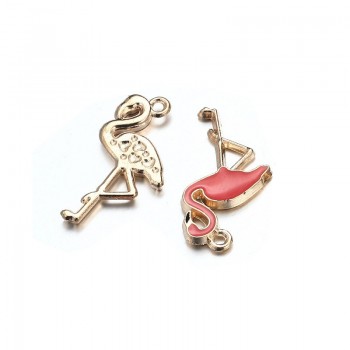 20PCS 15x26mm Alloy Enamel Drop Oil Red Pink Swan Pendant DIY Necklace Findings Flamingo Charms for Animal Accessories Making