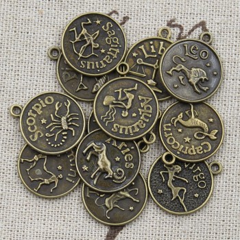 12types Charms Zodiac Vigro Aries Cancer Leo Libra 20*17mm Antique Silver Pendants Making DIY Handmade Tibetan Bronze Jewelry