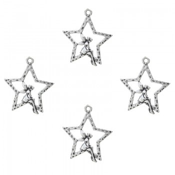 10pcs/lot 23*28mm Charm Silver Flower Fairy Stars Charm DIY Bracelet Necklace Jewelry Accessories Pendant
