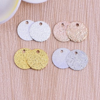 50PCS/lot 10mm Copper Charm Pendants Round Brass Tone Stardust Blank Stamping Tag DIY Jewelry Findings 4 color Options