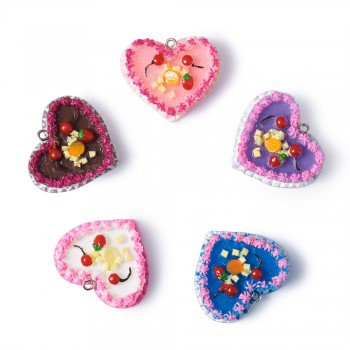 5pcs 28x33x11mm Mini Food Resin Cake Pendants Heart-Shaped Dessert Charms Mix for Key Chain DIY Jewelry Making Supplies Craft