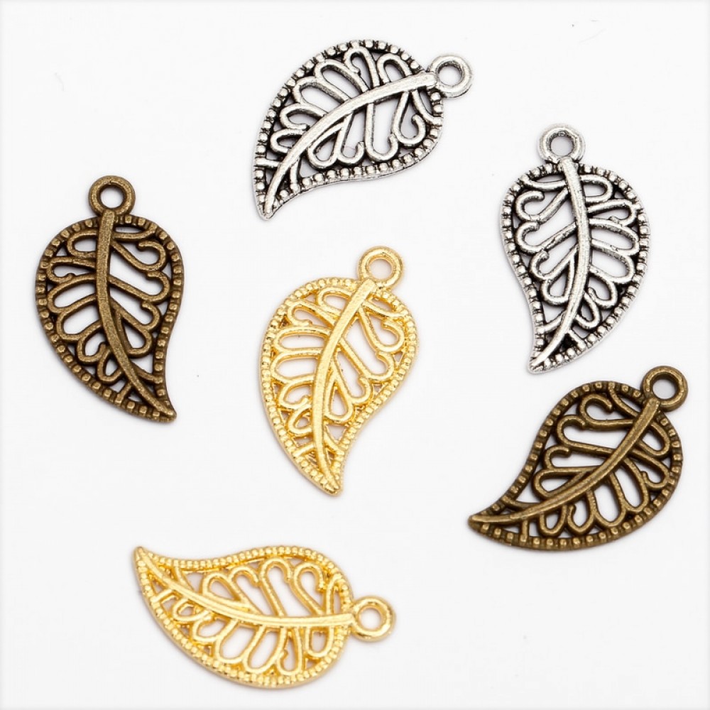 50pcs 9x17mm Antique Bronze/Silver/Gold Color Tree Leaf Charms Small Metal Leaf DIY Jewelry Findings Accessories