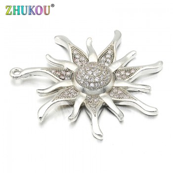 34*36mm Brass Micro Pave Cubic Zirconia Sun flower Charms Pendants, Mixed Color, Hole: 1.3mm, Model: VD286