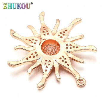 34*36mm Brass Micro Pave Cubic Zirconia Sun flower Charms Pendants, Mixed Color, Hole: 1.3mm, Model: VD286