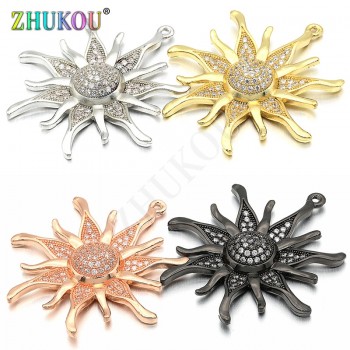 34*36mm Brass Micro Pave Cubic Zirconia Sun flower Charms Pendants, Mixed Color, Hole: 1.3mm, Model: VD286