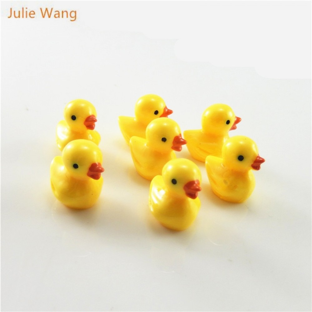 Julie Wang 10pcs Cartoon Resin Yellow Cute Duckling Charms Hanging DIY Duck Style Pendants Decorate Handmade Jewelry Accessories