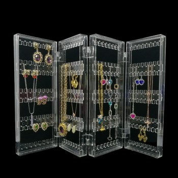 Fashion Foldable Clear Acrylic Jewelry Organizer Holder Makeup 4 Panel 256 Holes Earring Stud Necklace Case Cabinet Stand Shelf