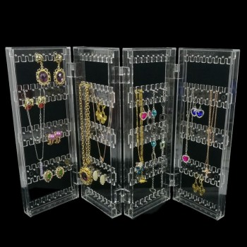 Fashion Foldable Clear Acrylic Jewelry Organizer Holder Makeup 4 Panel 256 Holes Earring Stud Necklace Case Cabinet Stand Shelf