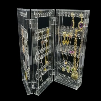 Fashion Foldable Clear Acrylic Jewelry Organizer Holder Makeup 4 Panel 256 Holes Earring Stud Necklace Case Cabinet Stand Shelf