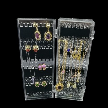 Fashion Foldable Clear Acrylic Jewelry Organizer Holder Makeup 4 Panel 256 Holes Earring Stud Necklace Case Cabinet Stand Shelf