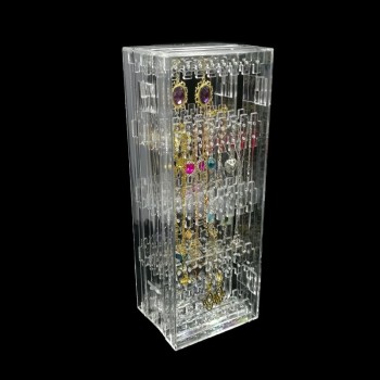 Fashion Foldable Clear Acrylic Jewelry Organizer Holder Makeup 4 Panel 256 Holes Earring Stud Necklace Case Cabinet Stand Shelf