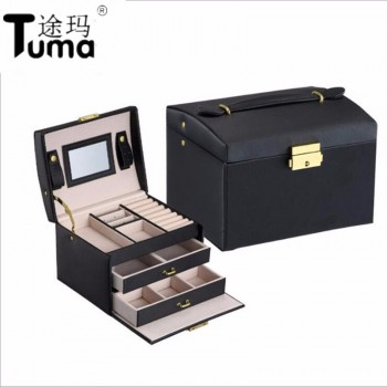 Three Layers 2018 Classical High Quality Leather Jewelry Box Jewelry Exquisite Makeup Case Jewelry Organizer Fashion Gift Box