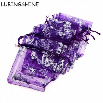 LUBINGSHINE 15x20cm 17x23cm 20x30cm 50PCS Jewelry Gift Organza Bags Wedding Candy Pouches Wholesale Butterfly Beads Bag