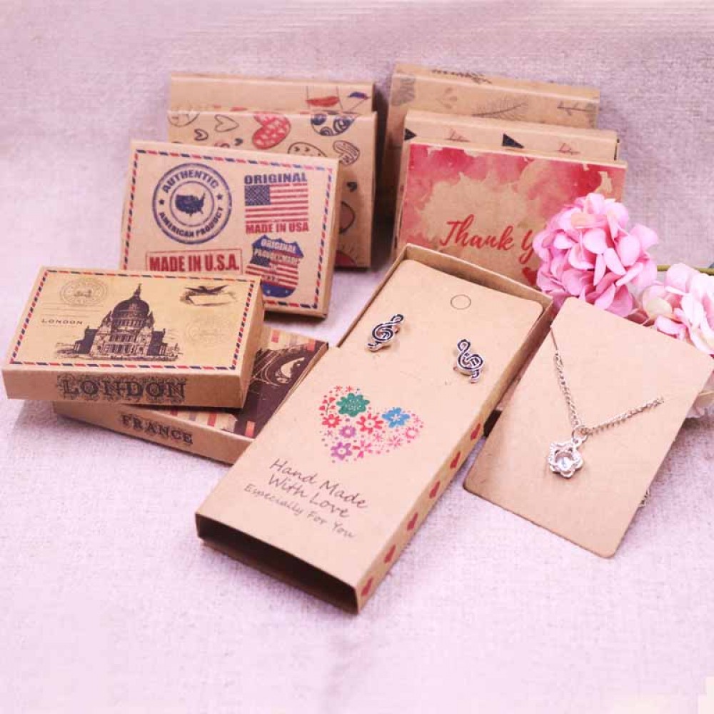 Jewelry card 12pcs +12pcsbox 7.5*5.4*1.2cm Gift Pendent Match Earring Case, Custom Logo : 1000 pcs Cost Extra Soap Jewelry Box