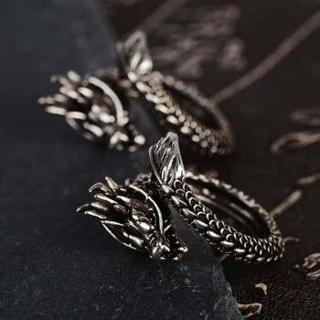New Fashion Adjustable Silver Dragon Ring For Men Domineering Personality Jewelry Opening Rings