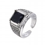 100% 925 sterling silver retro style black crystal men`engagement rings jewelry man open ring wholesale gift drop shipping