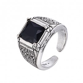 100% 925 sterling silver retro style black crystal men`engagement rings jewelry man open ring wholesale gift drop shipping