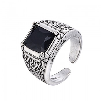 100% 925 sterling silver retro style black crystal men`engagement rings jewelry man open ring wholesale gift drop shipping