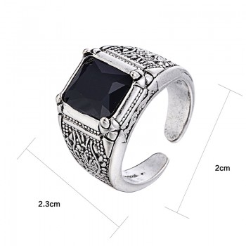 100% 925 sterling silver retro style black crystal men`engagement rings jewelry man open ring wholesale gift drop shipping