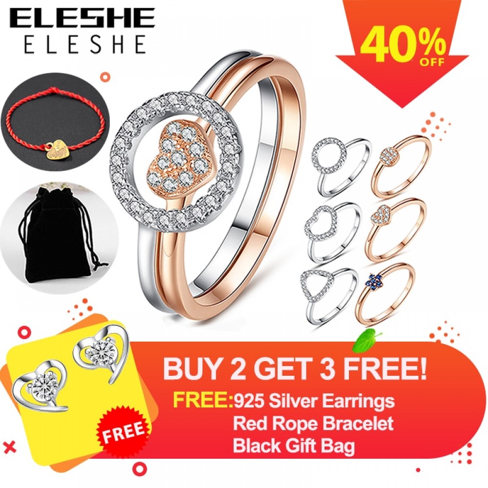 ELESHE Fashion Sparkling Cubic Zirconia Crystal Hollow Round Finger Ring Real Solid 925 Sterling Silver Rings for Women Jewelry