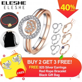 ELESHE Fashion Sparkling Cubic Zirconia Crystal Hollow Round Finger Ring Real Solid 925 Sterling Silver Rings for Women Jewelry